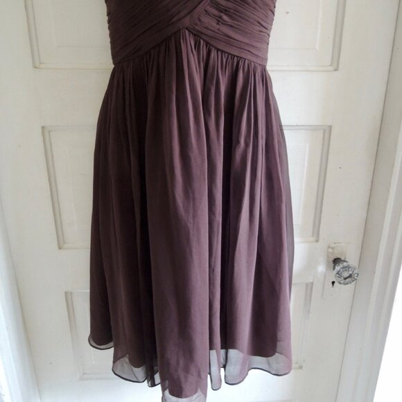 Donna Morgan "Morgan" Brown Strapless Silk Chiffon Dress 8 - Picture 4 of 12